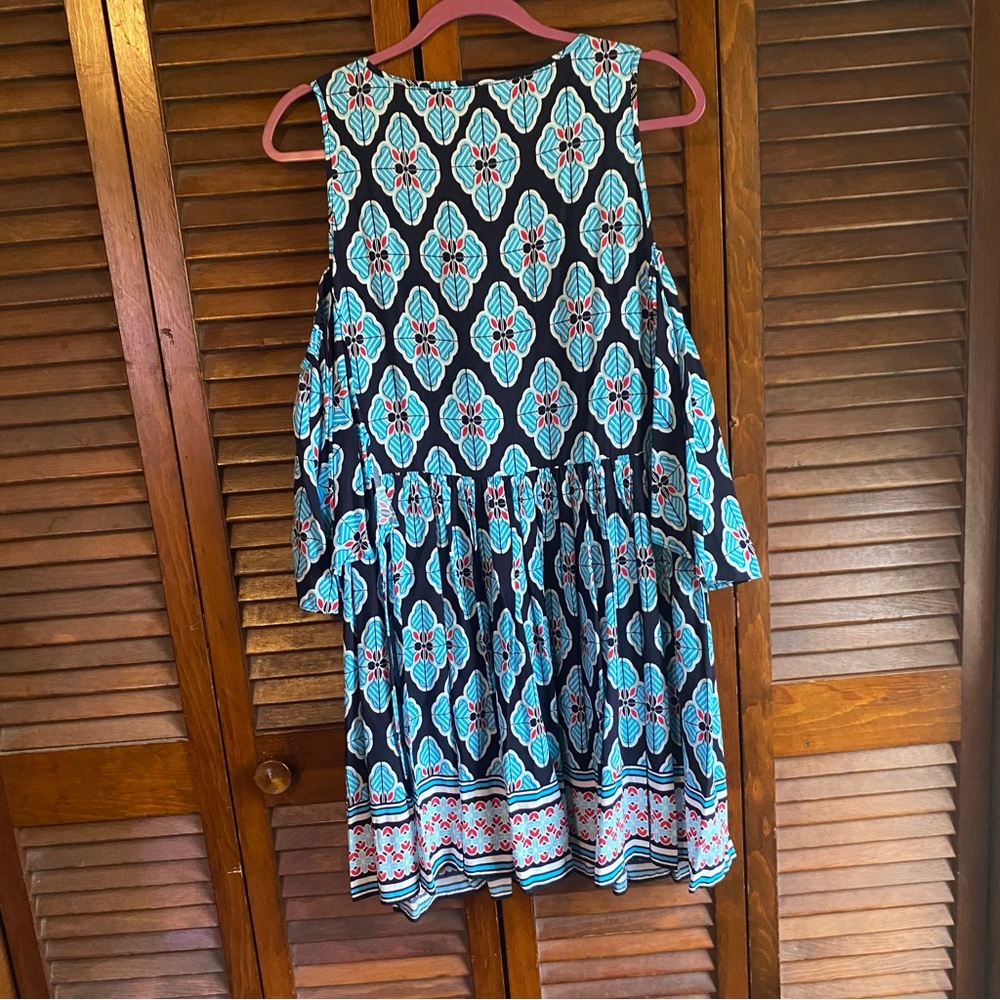 Blue patterned ruffle sleeve dress - Picture 3 of 6